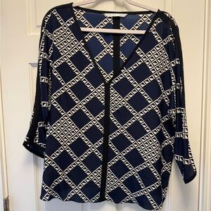 Trina Turk Navy, Black and White Print Zahara Women's Silk Top